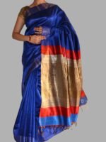 Beige Palla, Blue Bhagalpuri Dupion Silk Sari
