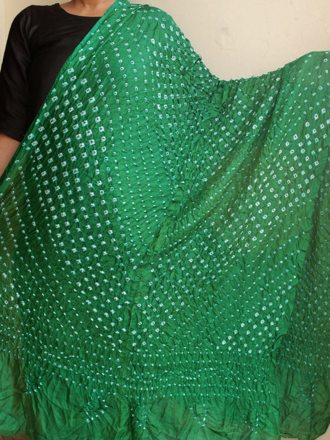 dark-green-polysilk-tie-and-dye-dupatta.jpg Dark-Green Polysilk Bandhani Dupatta - Image 1