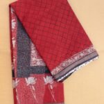 Dark Madder-Red Block-Printed cotton Saree