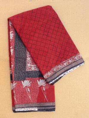 deep-madder-red-Bagru-kota-cotton-sari at Shilphaat