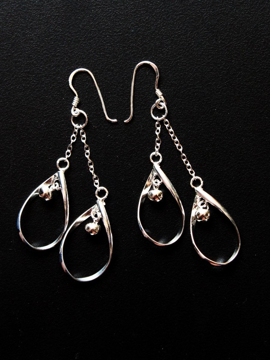 double-drop-dangler.jpg Chained Drops, Pure Silver Dangle Earrings - Image 1
