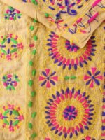 Fawn-Brown cotton Phulkari Salwar Fabric - Image 3