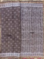 Floral Block-Printed Brown-Grey Kota-Cotton saree - Image 4