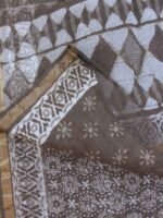 Floral Block-Printed Brown-Grey Kota-Cotton saree - Image 2