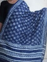Floral indigo Dabu-Print Chanderi Dupatta