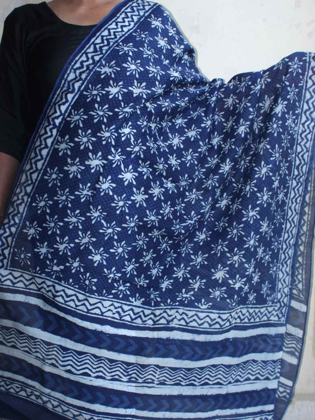 floral-indigo-block-print-chanderi-dupatta-shilphaat.jpg Floral indigo Dabu-Print Chanderi Dupatta - Image 1
