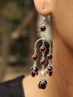 Garnet and Silver Dangle Earrings - Image 2