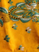 Green white Kanthawork on Yellow Cotton Fabric - Image 2