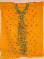 Green white Kanthawork on Yellow Cotton Fabric - Image 3