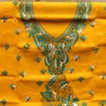 Green white Kanthawork on Yellow Cotton Fabric