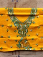 Green white Kanthawork on Yellow Cotton Fabric
