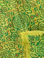 Chartreuse-Green Block-Printed Kantha Embroidered Silk Duppata - Image 2