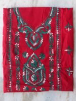 Green Kanthawork on Dark-Red Cotton kurta Fabric