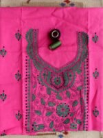 Green and Pink Kanthawork cotton kurta fabric