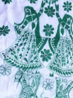 Green Kantha on White cotton Kurta fabric - Image 2