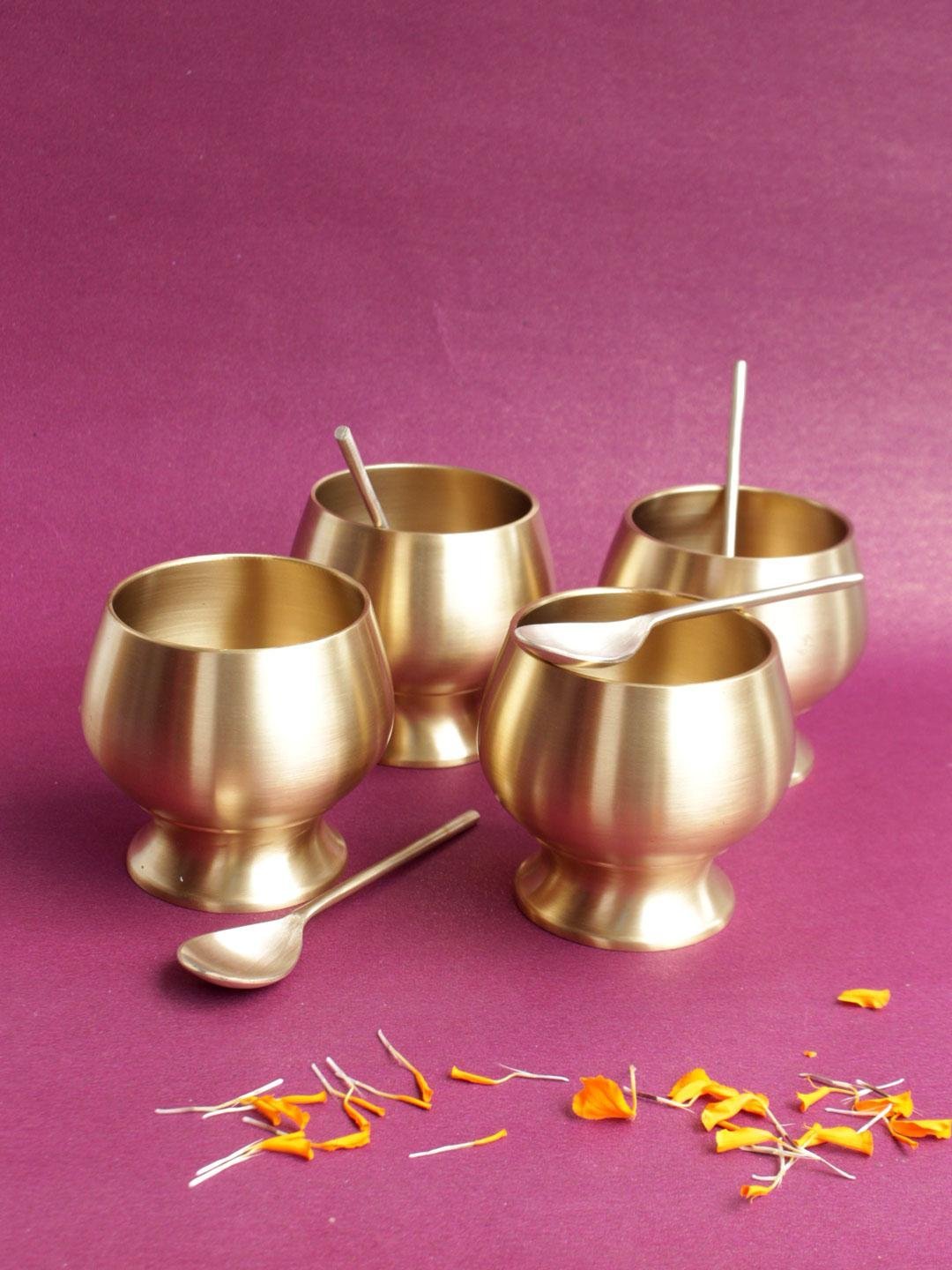 handcrafted-set-of-4-brass-dessert-bowl-and-spoon-pair.jpg Handcrafted set-of-4 Brass dessert-bowl and spoon - Image 1