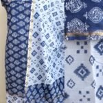 Indigo and white Silk-cotton 3 pc Ladies suit