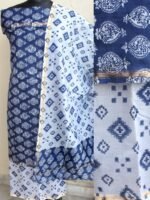 Indigo and white Silk-cotton 3 pc Ladies suit