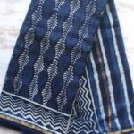 Indigo and White Block-Printed Silk-cotton Sari