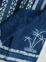 Block printed Indigo Cotton Sari - Image 3
