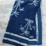 Block printed Indigo Cotton Sari