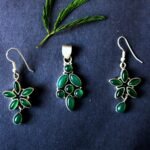 Jade Gemstone fitted Silver Pendant Earrings Set