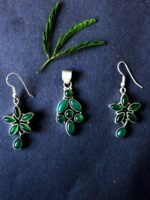 Jade Gemstone fitted Silver Pendant Earrings Set