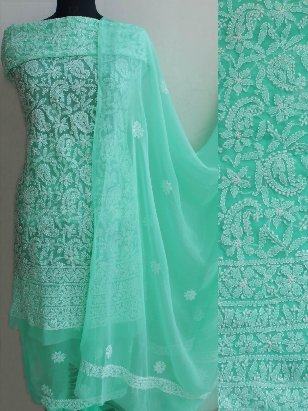 jadeite-green-georgette-chikankari-dress-material.jpg Jadeite Green Georgette Chikankari suit - Image 1