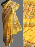 KanthaWork Handembroidered Yellow Silk Sari