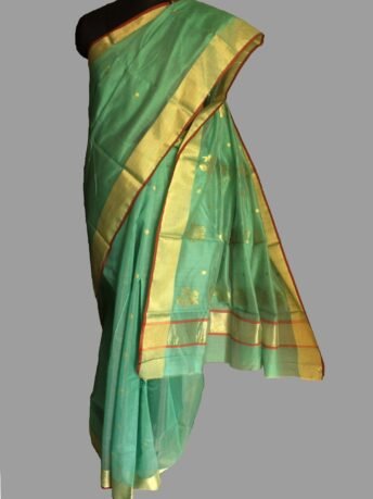Chanderi Sea-Green Handloom Zari Buti Sari