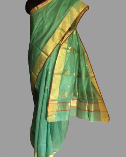 Chanderi Sea-Green Handloom Zari Buti Sari