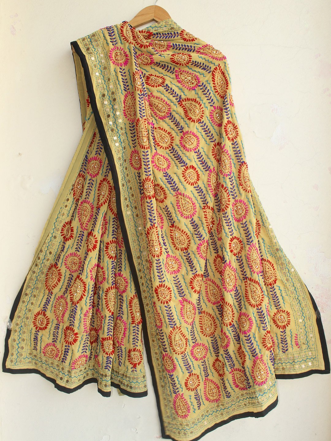 light-yellow-viscose-phulkari-dupatta.jpg Light-Yellow Viscose Fulkari Dupatta - Image 1
