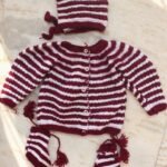 White and red Handknit Woolen Cardigan Set for kids