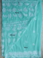 Mint-green georgette Chikankari Sari - Image 3