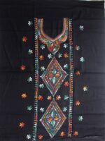 Multicolour Kanthawork on Black cotton fabric - Image 3