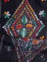 Multicolour Kanthawork on Black cotton fabric - Image 2