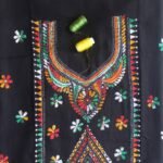 Multicolour Kanthawork on Black cotton fabric