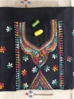 Multicolour Kanthawork on Black cotton fabric