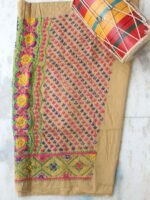Multicolour Phulkari Embroidered Fawn-Brown Salwar Fabric