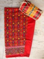 Multicolour Phulkari on Red Salwar Fabric