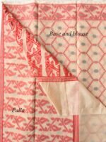 Red and Off-white polycotton Banarasi Sari - Image 2