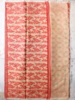 Red and Off-white polycotton Banarasi Sari - Image 3
