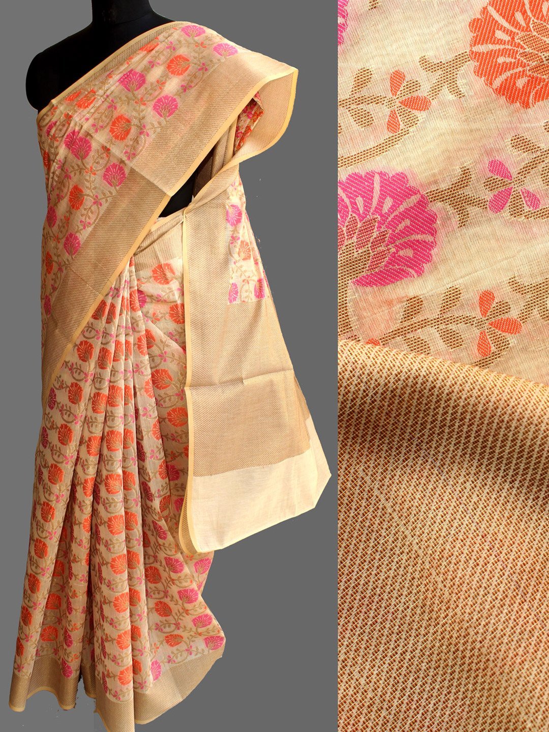 off-white-kora-banarasi-sari.jpg Off-White Kora Banarasi Sari - Image 1