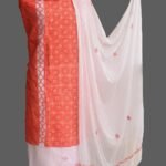 Orange and White cotton Chikankari 3pc Ladies Suit