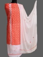 Orange and White cotton Chikankari 3pc Ladies Suit