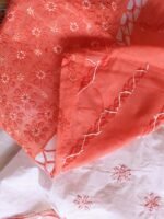 Orange and White cotton Chikankari 3pc Ladies Suit - Image 3