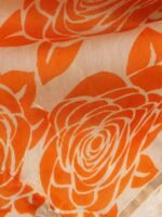 Yellow and Orange Block Printed Chanderi Sari - Image 3