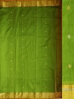 Golden, Silver Zariwork Pear Green Chanderi Sari - Image 3