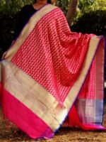 Loom Woven Blue border, Pink Banarasi Dupatta