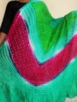 Pink and Green polysilk Bandhani Dupatta
